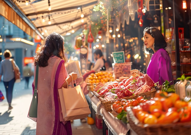 Free photo street market at sunset