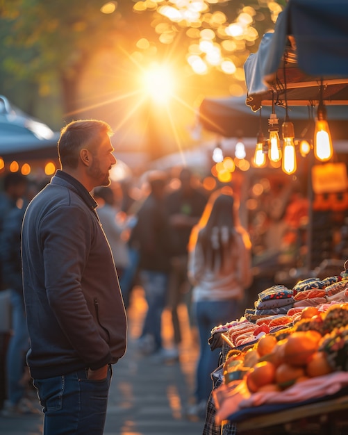 Street market at sunset