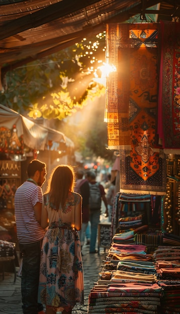 Street market at sunset