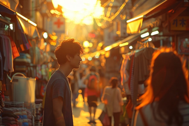 Street market at sunset