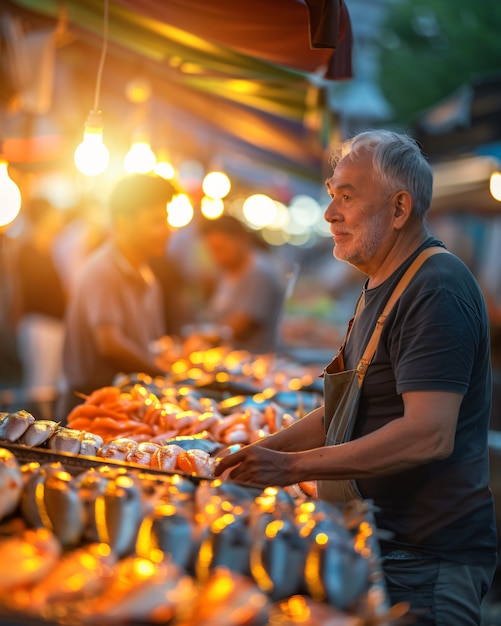 Street market at sunset