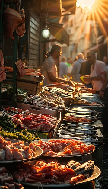 Free Photo street market at sunset