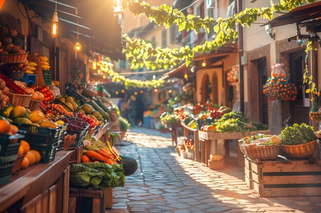 Street market at sunset