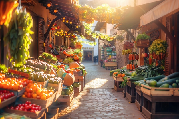 Free Photo street market at sunset