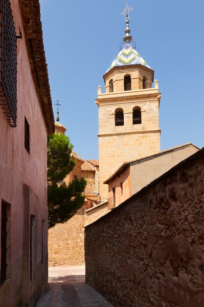 street with church in Albarracin. Aragon