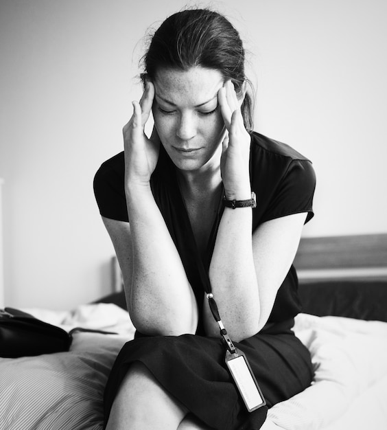 A stressful woman alone in a room