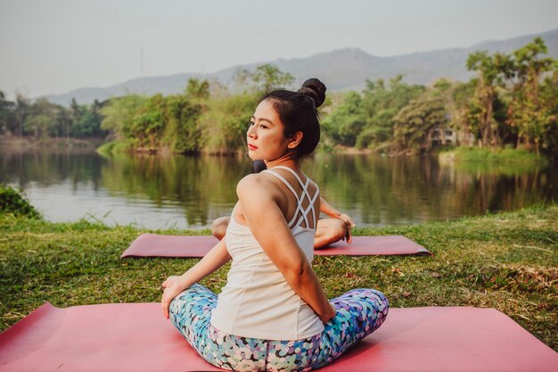 Stretching back and meditating