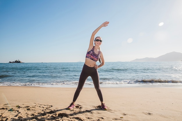 Stretching on the beach