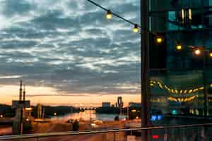 Free photo string of lights on a sunset