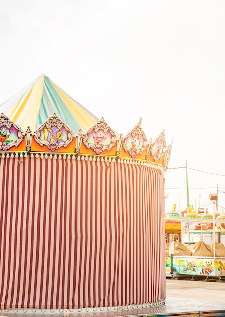 Striped decorative tent in the amusement park