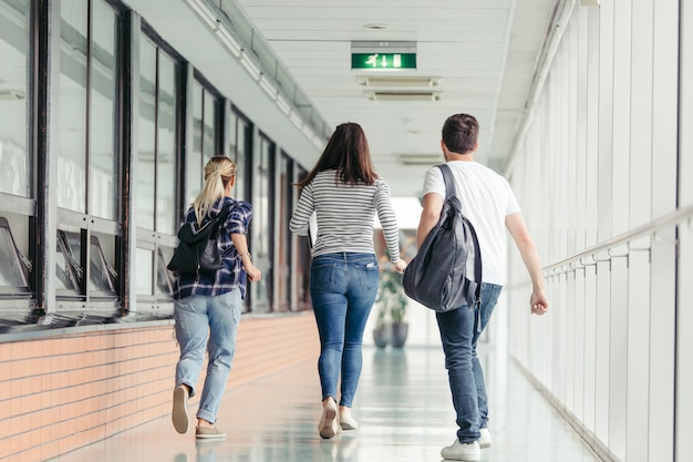 Students running in hall