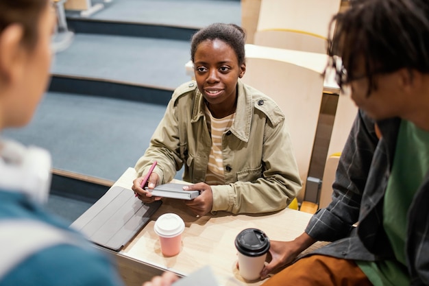 Students talking after class