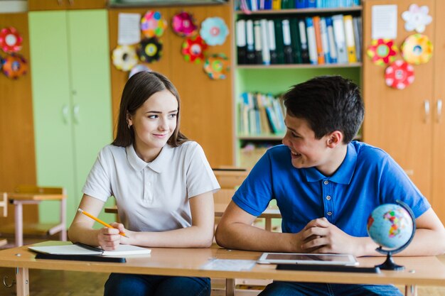 Students talking in class