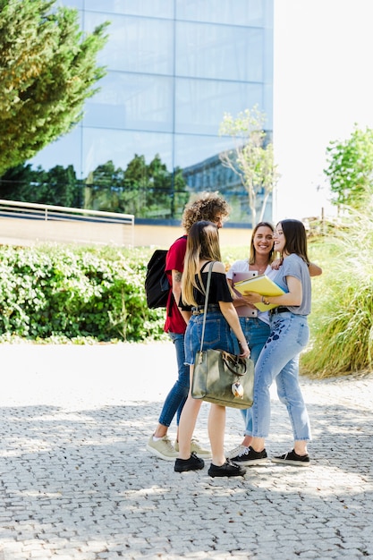 Students talking outside campus