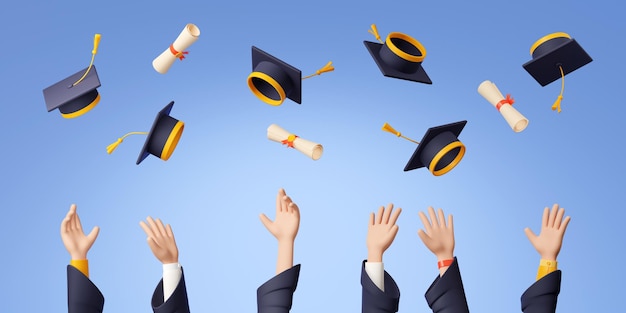 Students throw up graduation caps and certificates