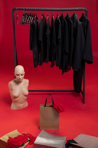 Free photo studio with shopping things and mannequin