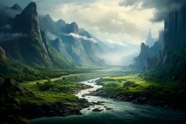 Stunning fantasy videogame landscape