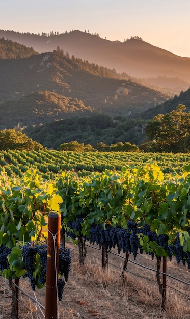 Stunning view from vineyard with grapevines and nature