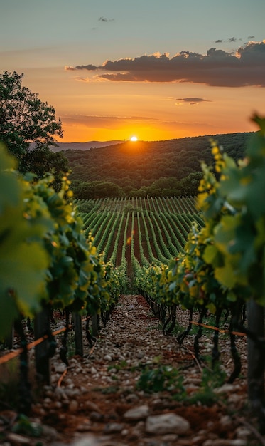 Stunning view from vineyard with grapevines and nature