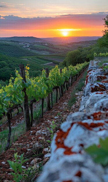 Stunning view from vineyard with grapevines and nature