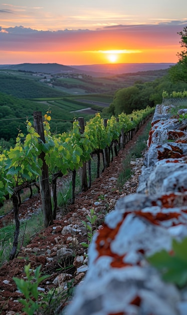 Stunning view from vineyard with grapevines and nature