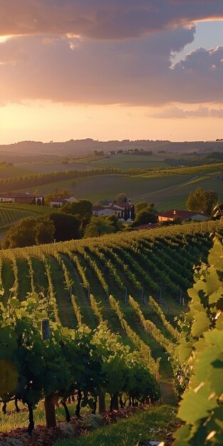 Stunning view from vineyard with grapevines and nature