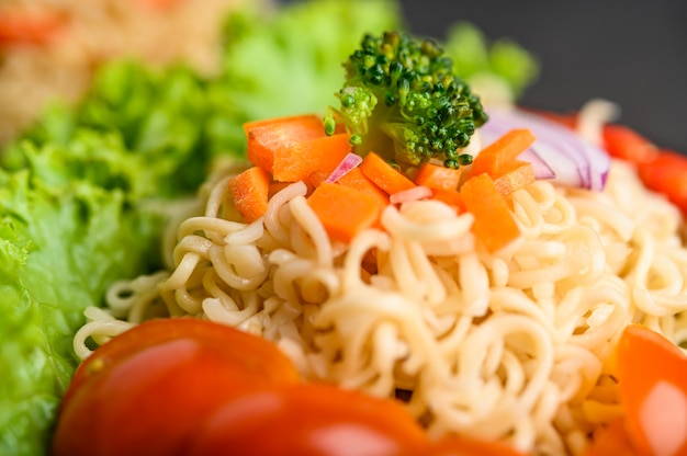 The style still life with noodles in the bowl