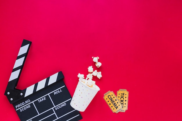 Stylish arrangement of popcorn and tickets