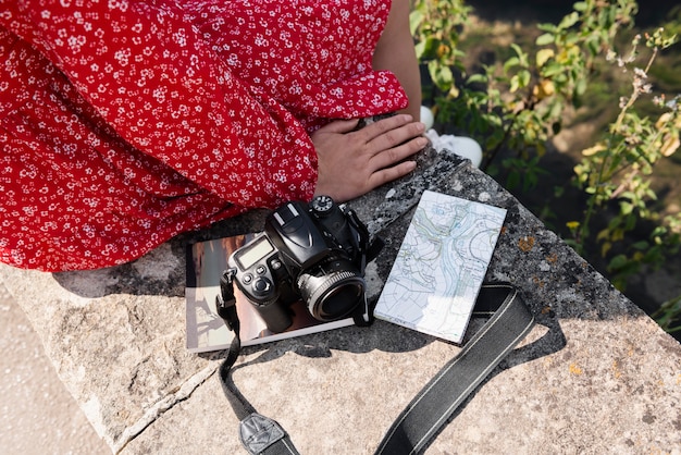 Stylish woman with map for traveling