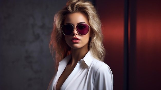 Free Photo a stylishly dressed model with sunglasses