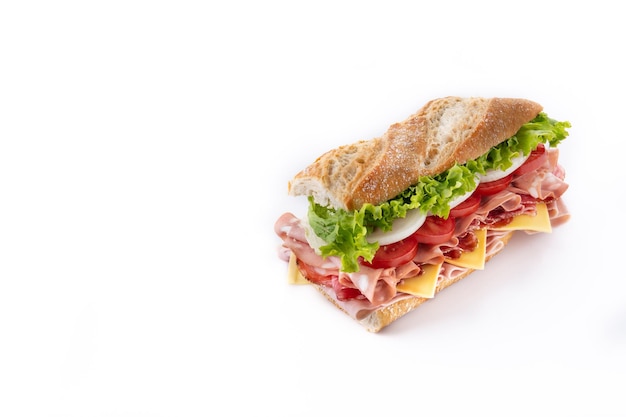 Free Photo submarine sandwich with ham cheese lettuce tomatoesonion mortadella and sausage isolated