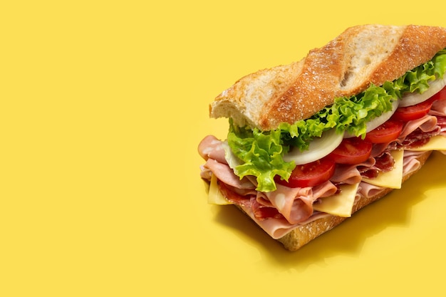 Free Photo submarine sandwich with ham cheese lettuce tomatoesonion mortadella and sausage