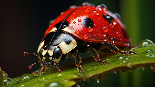 The Subtle Elegance of a Ladybug Adorned with Dew Exemplifying the Grace and Simplicity of Miniature Creatures