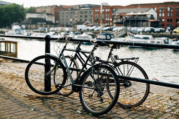 Free photo suburban scene of houses with canals and bicycles