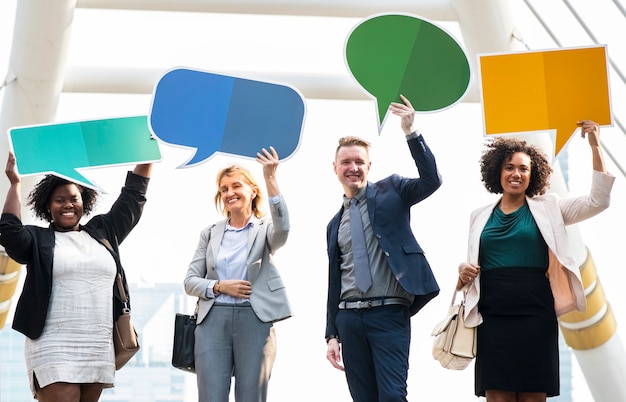 Free Photo successful business people with speech bubbles