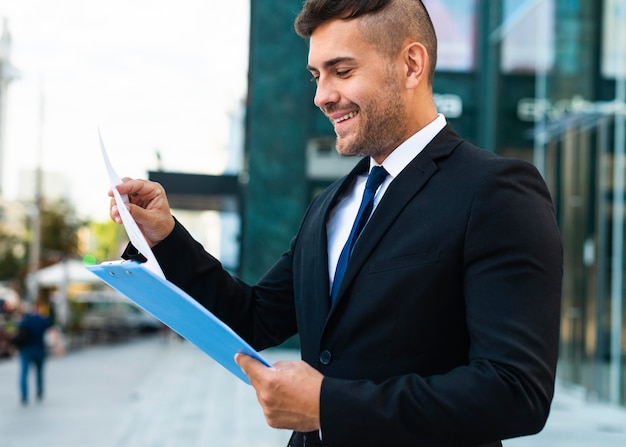 Successful business person working from outdoors