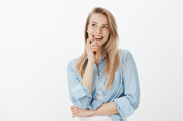 Successful female entrepreneur in blue collar shirt