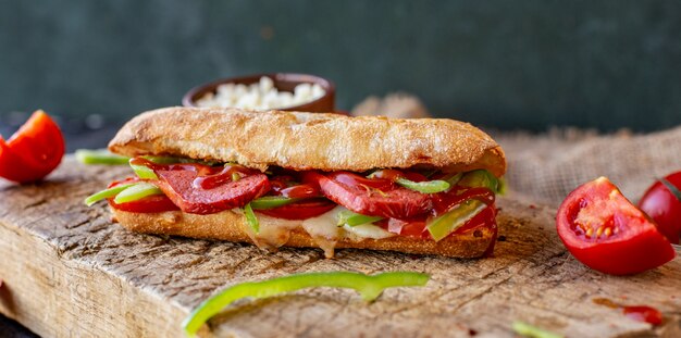 Sucuk ekmek, sausage sandwich with mixed foods