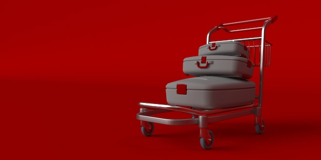 Free Photo suitcase on wheels isolated on red