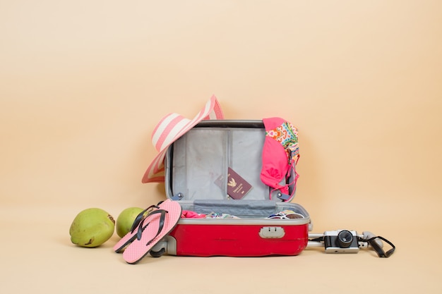 Free photo suitcase with traveler accessories