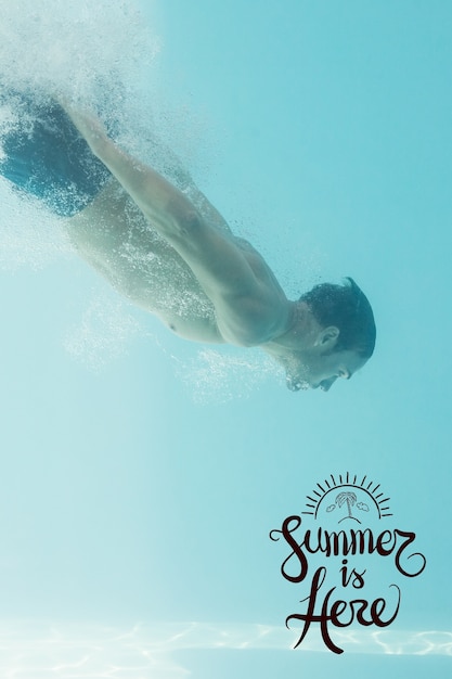 Free Photo summer background with a man under water