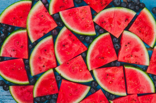 Summer composition with blueberries and watermelon portions