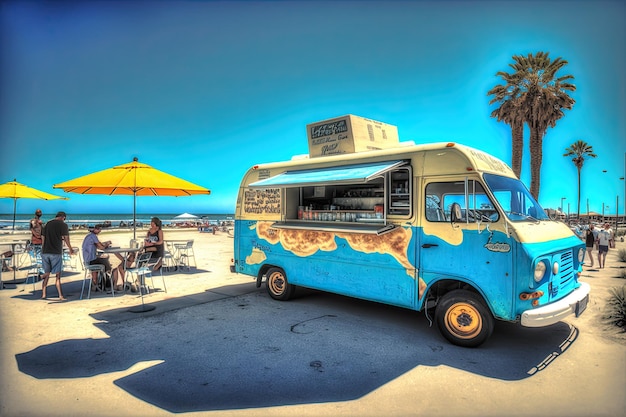 Free photo summer food truck in the beach ai generative