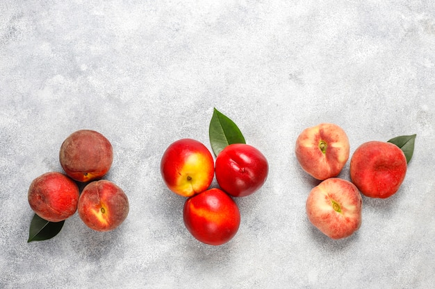 Summer fruits: fig peaches,nectarine and peaches,top view