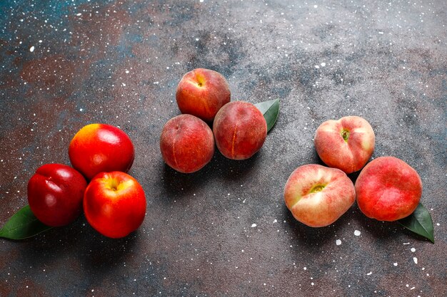 Summer fruits: fig peaches,nectarine and peaches,top view