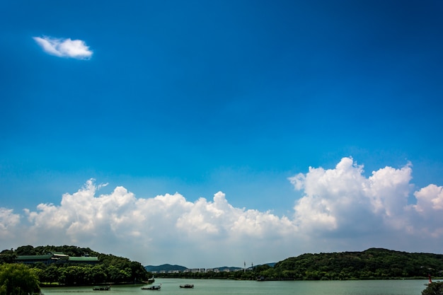 Free Photo summer landscape with lake at sunny day