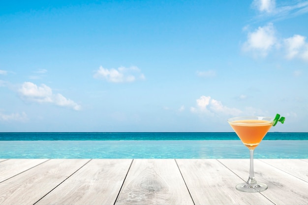 Free Photo summer product backdrop, blue sea and drink