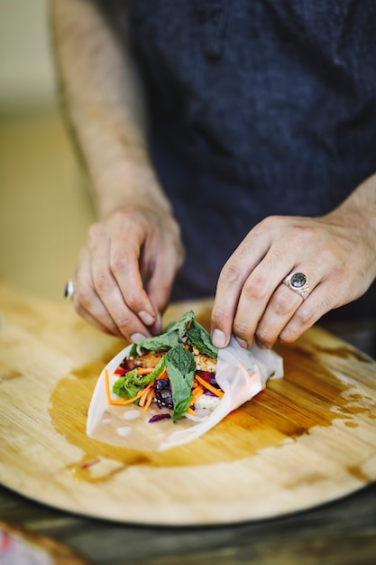 Summer roll stuffed with fresh vegetables