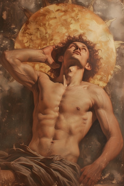 Free photo sun god depicted as a powerful man in a renaissance setting