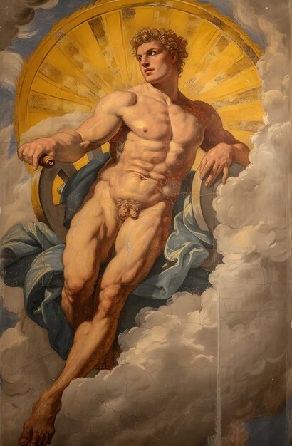 Sun god depicted as a powerful man in a renaissance setting